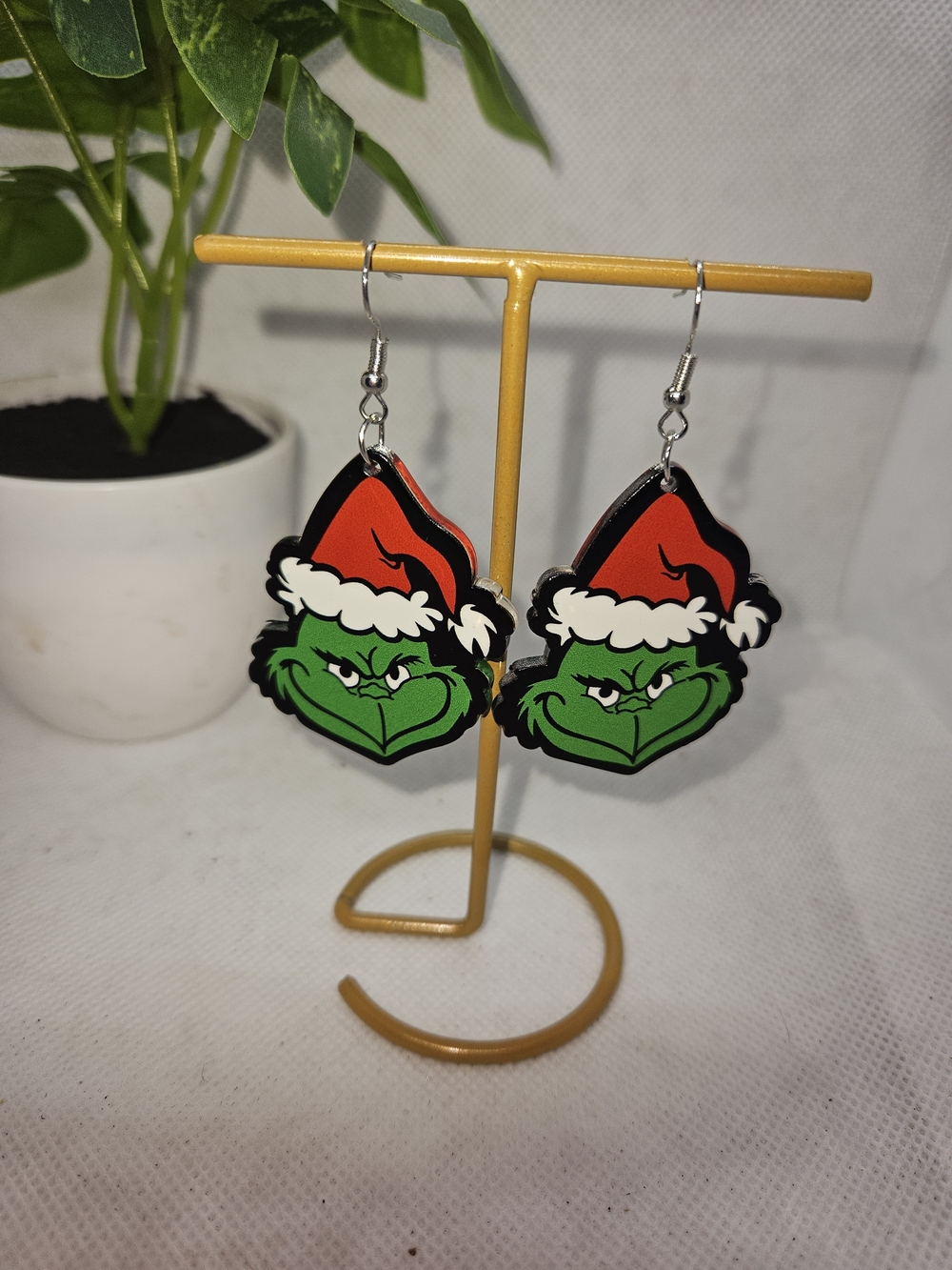 Grinch Santa Earrings in Green & Red